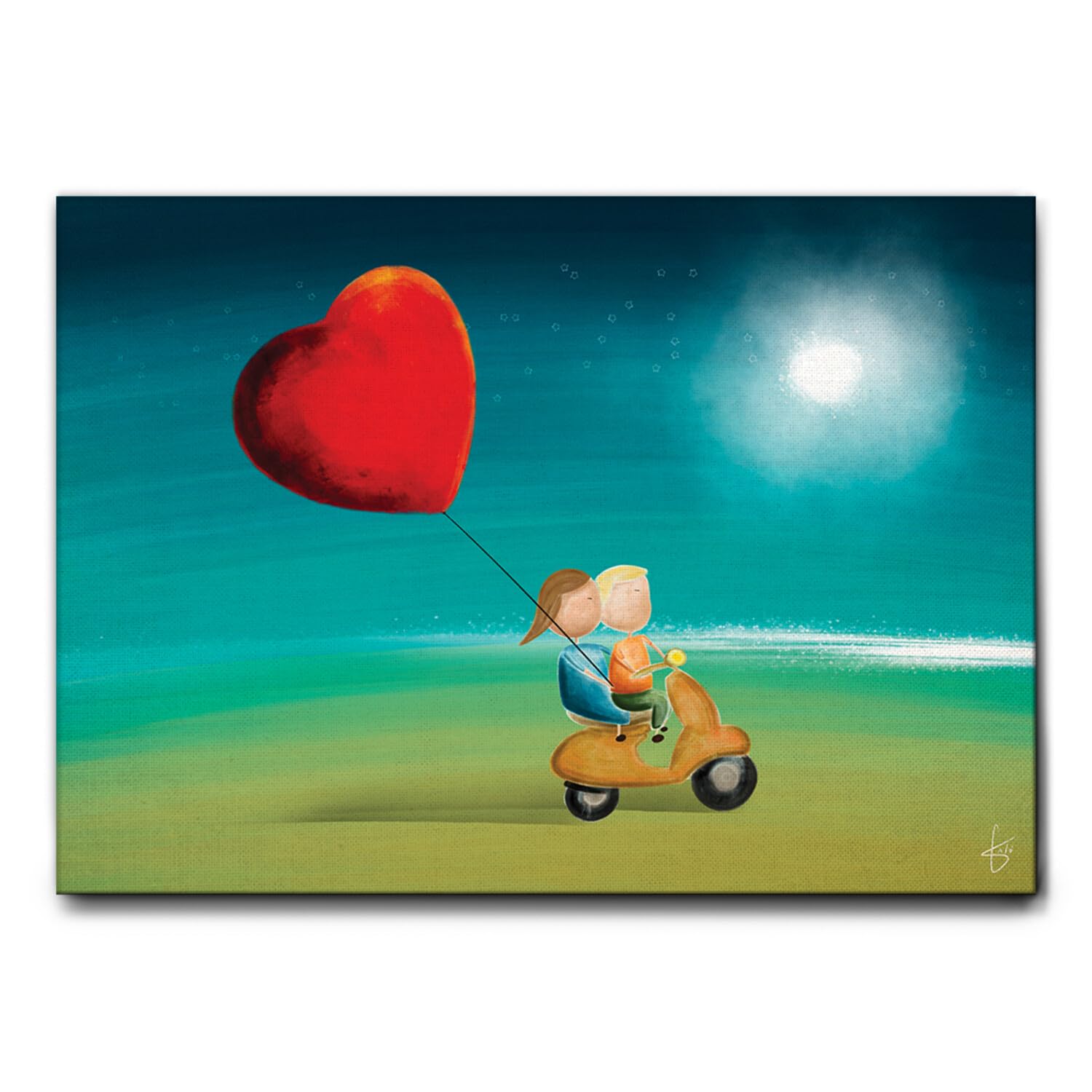 Giallobus - Quadro - ArtKalo - al Mare in Vespa - Tela Canvas Telaio Standard - 140x100 - Pronto da Appendere - Quadri Moderni per la casa