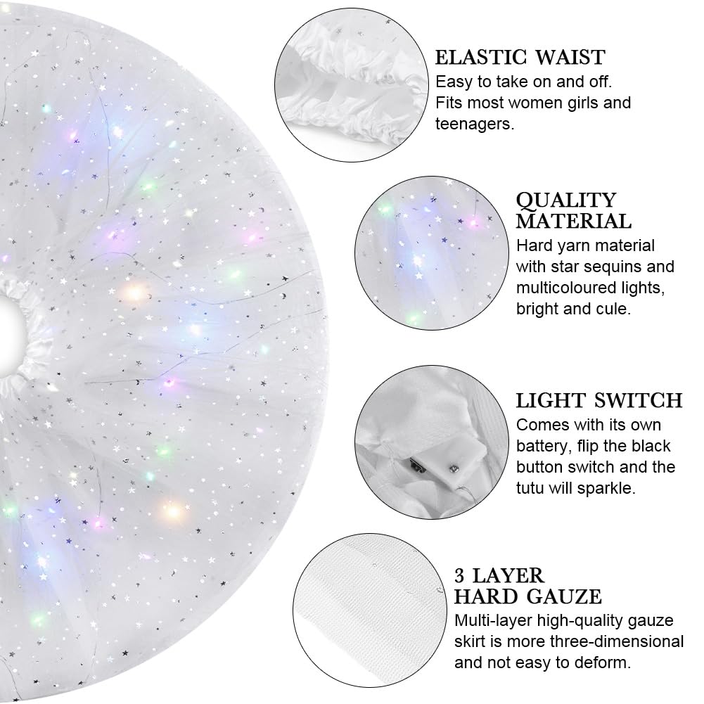 URAQT Gonna Tulle LED per Bambina, Gonna a tutù in Tulle Luminoso, Gonna tutù Ragazze in Tulle con 3 modalità di Illuminazione, per Feste Carnevale Halloween Spettacolo Danza Fotografia