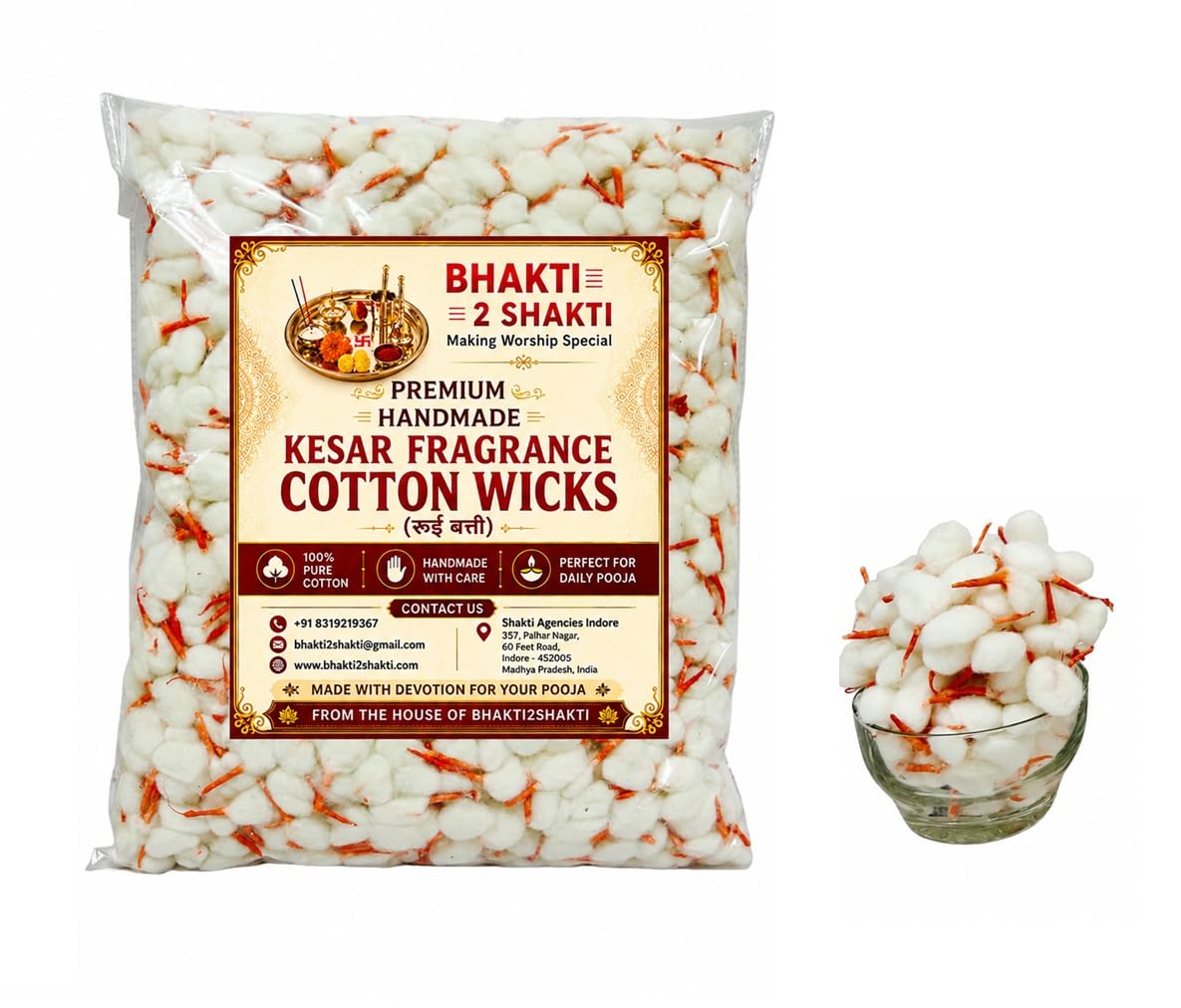 Bhakti2Shakti - 120 Pieces Premium Handmade Round Cotton Wicks for Diya, Daily Pooja, Aarti & Temple Use | Rui batti/GOL Batti for Pooja | Red Tip-picture-18