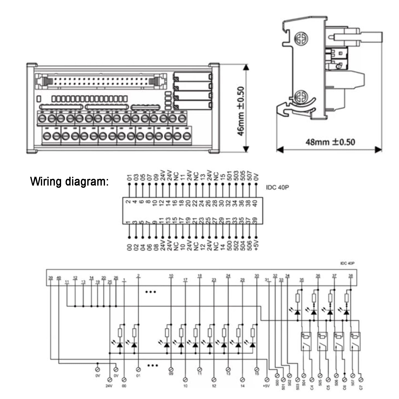 Auf Der Din-schiene Montiertes Schnittstellenmodul, SPS-klemmenblockmodul, 40-poliger IDC-anschluss, Für 24–12 Awg-signalverkabelung, 1 A 300 V Industrieanschluss