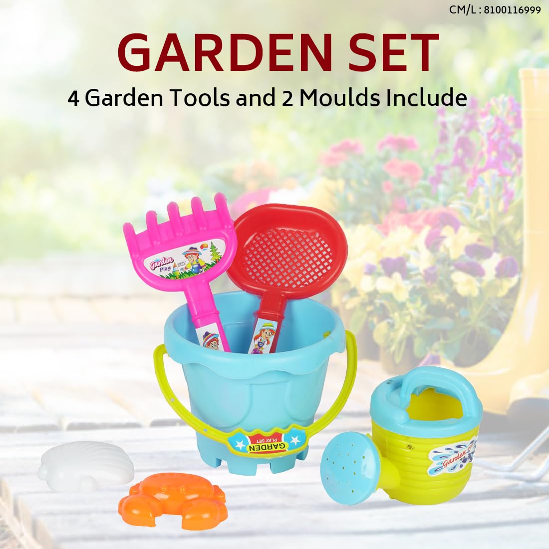 Garden Set No 1Tool Set 6 Pcs - Small Buckets, Spade, Small Scoop, Crab Tool, Shell, and Water Can Gardening Tools Kids & Toddlers Gardening Tools for Kids Best Outdoor Toys Gift for Boys and Girls - Image 5 thumbnail