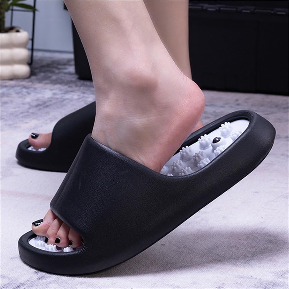 Akupressur-Massage-Slipper Zur Linderung Von Plantarfasziitis Magnetmassage-Fußmassagegerät Damen & Herren Rutschfeste, Offene Duschschuhe Reflexzonenmassage-Sandalen(Black,40 EU)