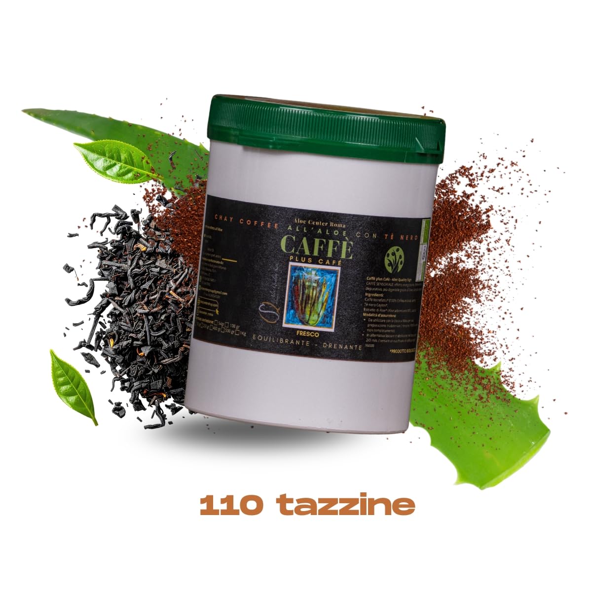 CHAY Coffee all’Aloe con Tè – Caffè Gourmet Arabica Bio Monorigine | Aloe Arborescens Aloe Code Formula | Puro Ceylon Tea Nero | Bevanda Drenante, Naturale – 400g