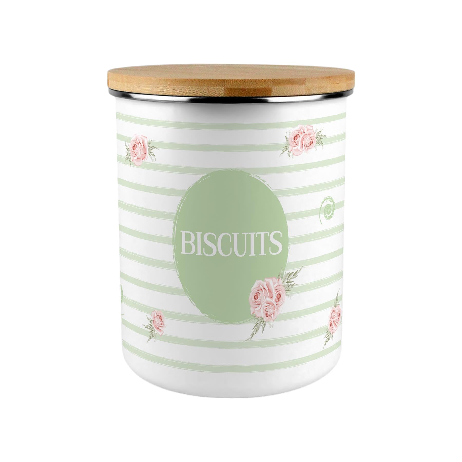 Roses & Stripes Biscuits Storage Canister - Pretty 2.7L Extra-Large Enamel Home & Kitchen Organisation Container