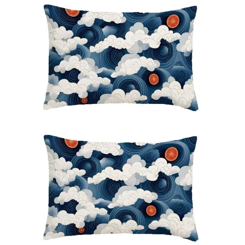Housse coussin exterieur 80x100cm imperméable bleu marine style japon en lin rectangulaire