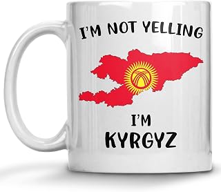 Funny Kyrgyzstan Pride Coffee Mugs, I'm Not Yelling I'm Kyrgyz Mug, Gift Idea for Kyrgyz Men and Women Featuring the Country Map and Flag, Proud Patriot Souvenirs and Gifts