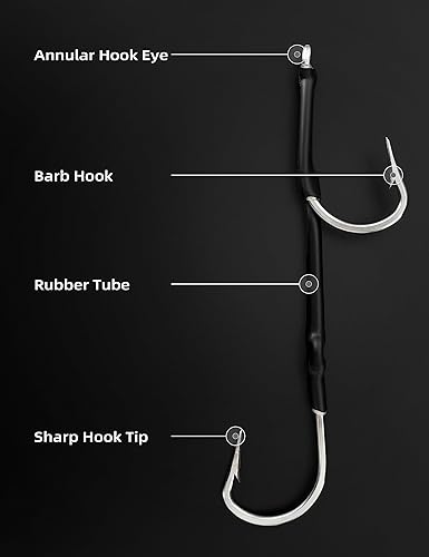 Miniatura 3 de BLUEWING Doble Aparejo SS Southern Bend Hookset 25pcs Acero inoxidable Doble Ganchos Big Game Pesca Trolling Ganchos con tubo de goma para pesca de