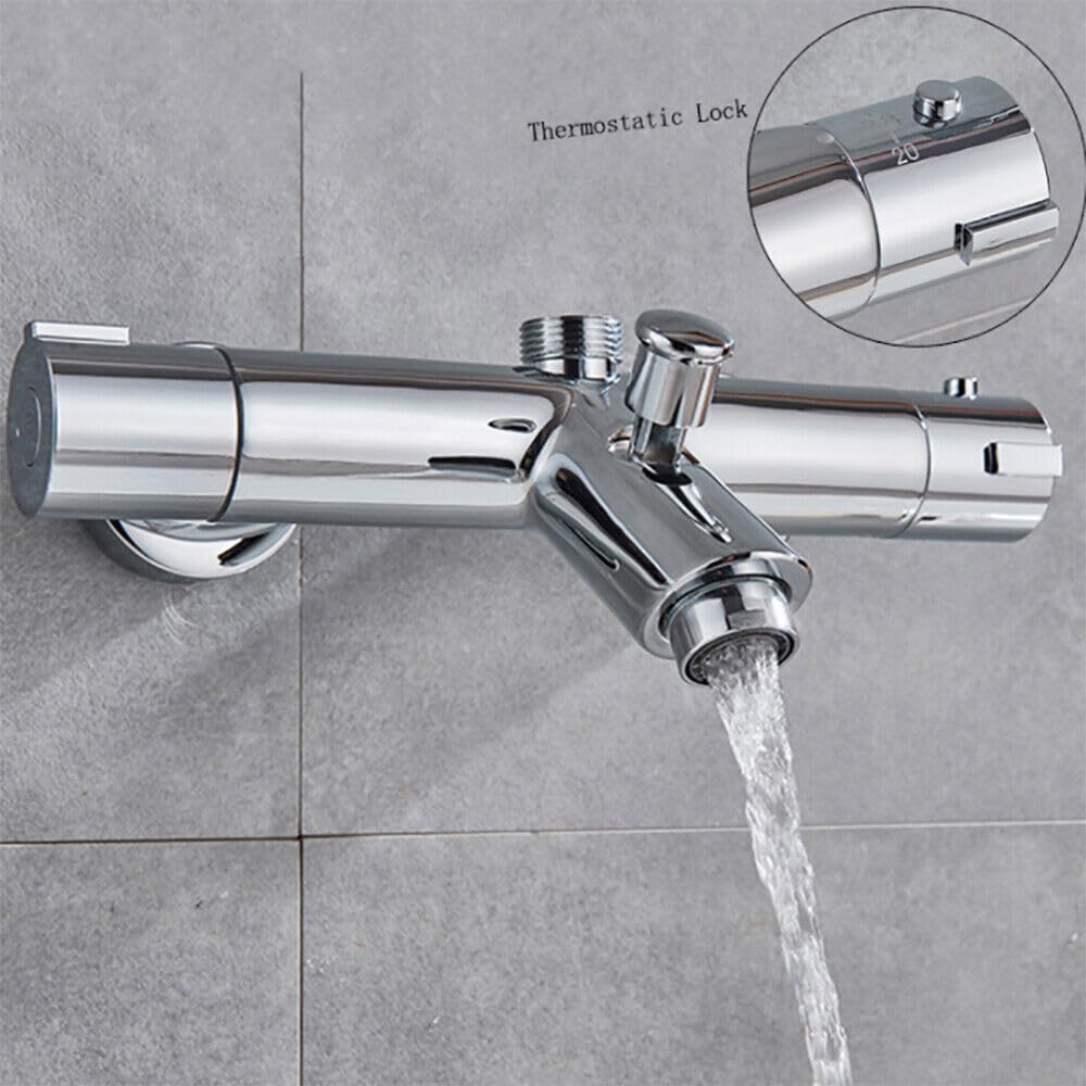 Sistema de ducha con termostato, termostato con grifo, 3 salidas de agua, grifo de ducha con alcachofa de acero inoxidable, barras de ducha de 81 a 117 cm