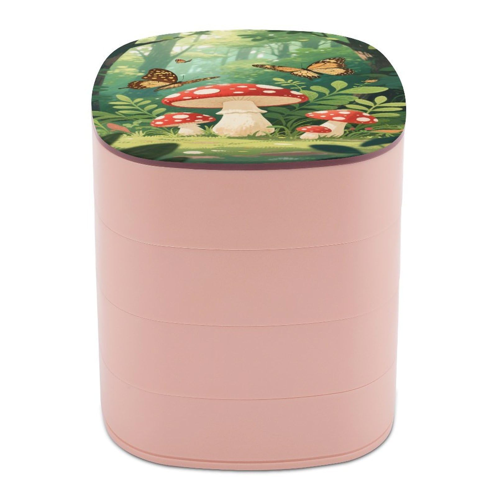 VstaDank Red Mushroom Butterfly Jewelry Box with Mirror 4-Layer Rotating Jewelry Tray Case Portable Jewelry Case Trinket Boxes Trinket Cases Travel Jewelry Organizer Earrings Storage Box