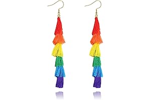 Rainbow Earrings Handmade Fringe Long Gay Pride LGBT Colorful Tassel Earrings Drop...