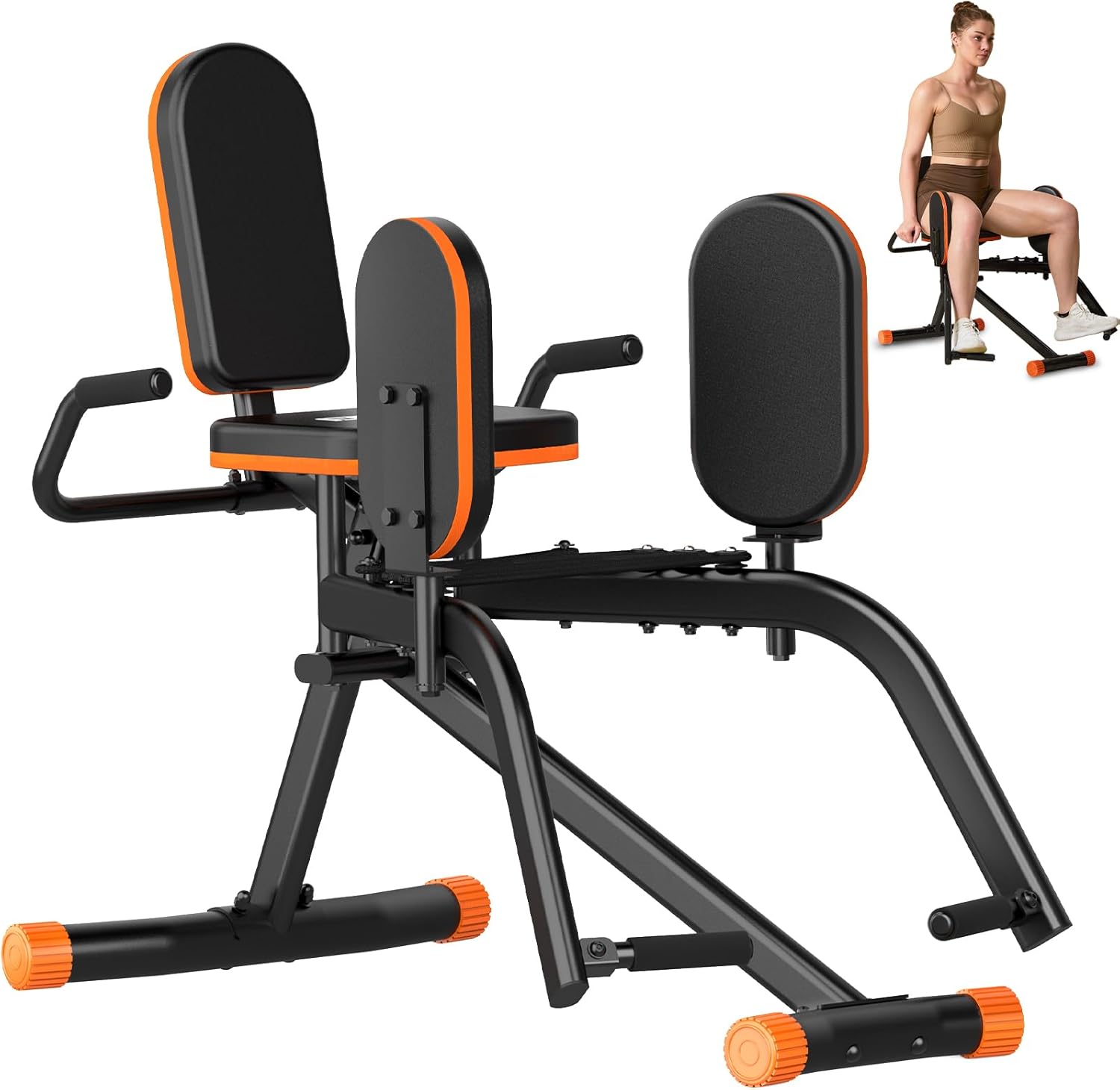 HXD-ERGO Hip Abductor Machine for Home Gym, 4-Level Glute Machine & Thigh Workout Equipment, Booty Builder with Plush Padding, Compact Leg Exercise Euipment for Women & Men Orange
