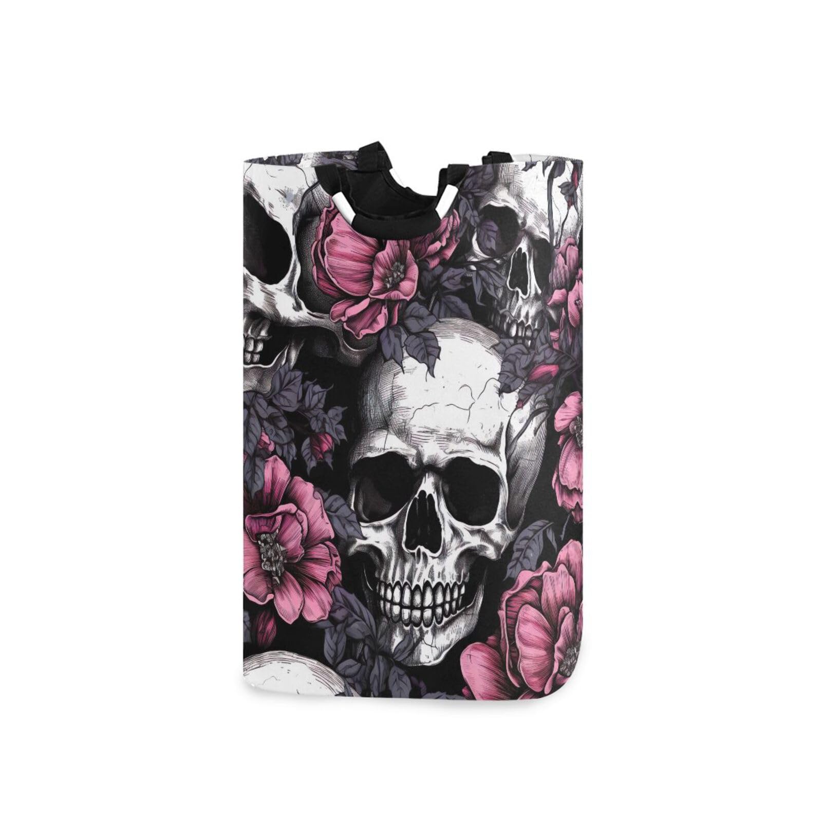 Jihqo Laundry Hamper Basket Vintage Floral Skull Collapsible Nursery Storage Bin Waterproof Clothing Baskets for Home Bedroom Bathroom Washing Room