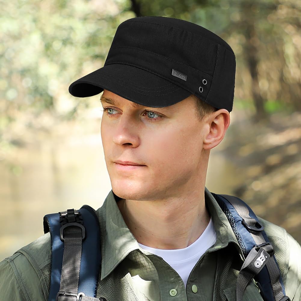 Cotton Military Caps for Men Women Unisex Flat Top Hat Adjustable Cadet Army Cap