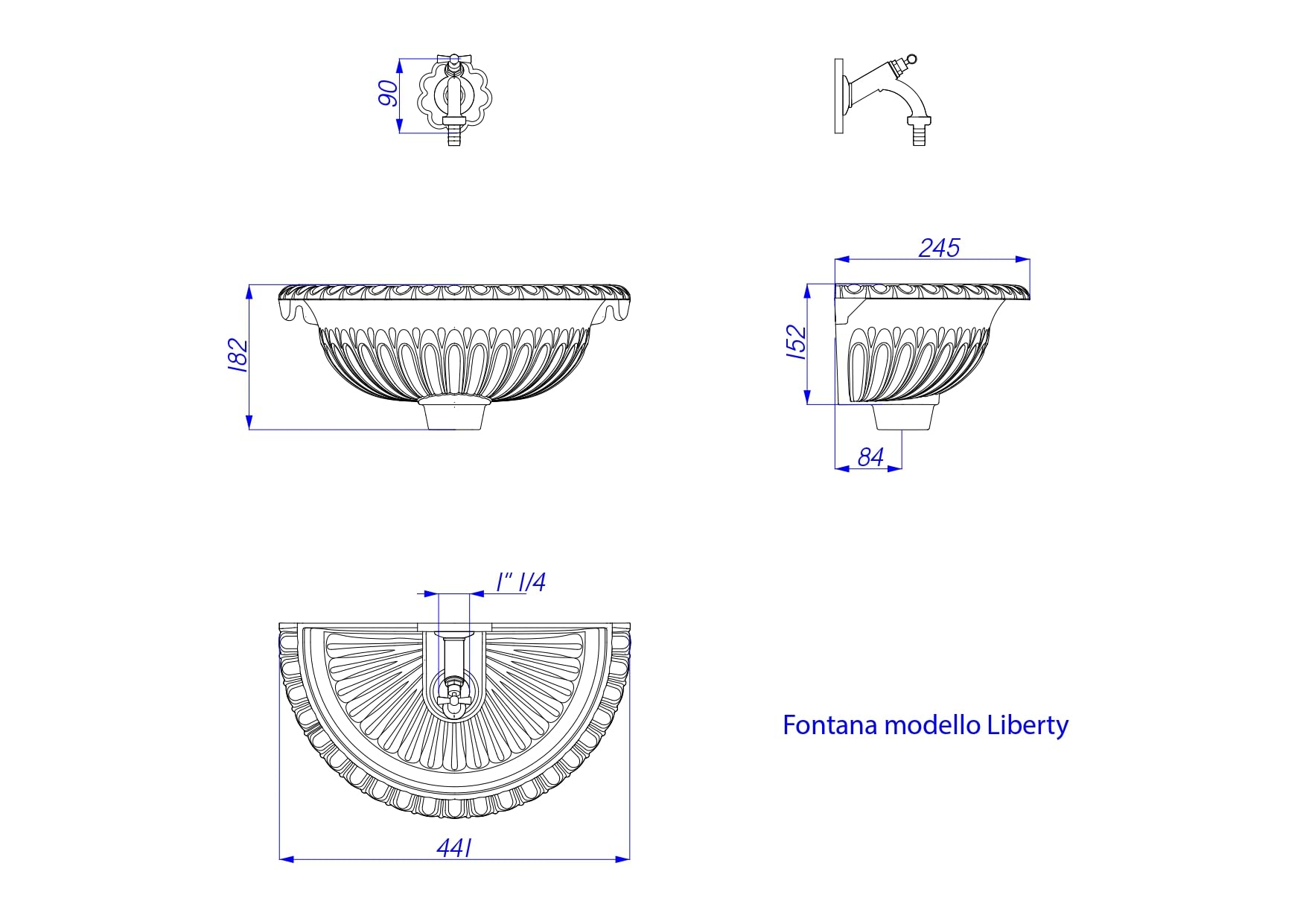 Fonderia Bongiovanni fuente de jardín | Bañera de pared modelo Liberty | Fregadero de pared | Fuente de jardín gris hierro fundido para casa y balcón | Grifo de