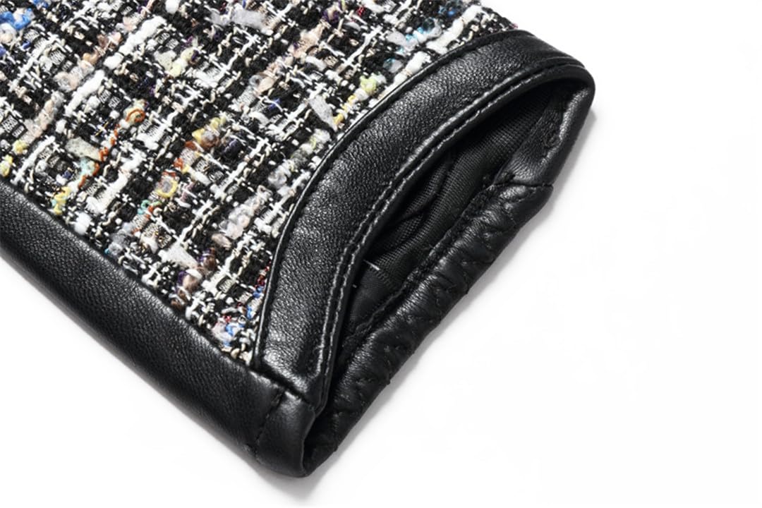 Wvapzxx Guanti Da Donna In Vera Pelle Guanti Patchwork In Tweed Di Pelle Di Pecora Sottile