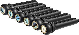 Guitar Bridge Pins, 6 Pcs Ebony Acoustic Guitar Pegs with Abalone Dot Inlay, Universal Slotted Endpin Fit Replacement for Standard Classical Guitars String - Black