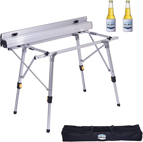 Alpen Mesa portátil de aluminio con patas de mesa ajustables para picnic al aire libre, barbacoa de playa, mesa plegable con bolsa de transporte y