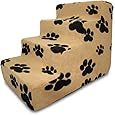 Migliori forniture per animali domestici Scale e gradini per cani - Gradini in schiuma per cani e gatti di piccola taglia, supporto per gradoni per animali domestici bilanciato per interni senza scivolamento, rampa per cani, senza montaggio, stampa con zampe su beige, altezza 4 passaggi da 18 pollici