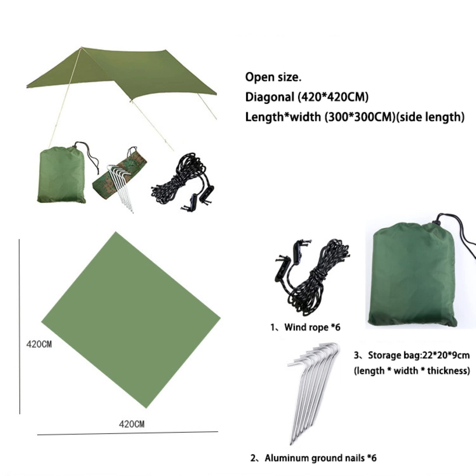 Amaca Rain Fly Camping Tarp,Telo Tenda Esagonale Impermeabile Multifunzionale,Leggero E Compatto For Lo Zaino,L'escursionismo,Il Viaggio (Color : Gray, Size : 300 * 300CM)