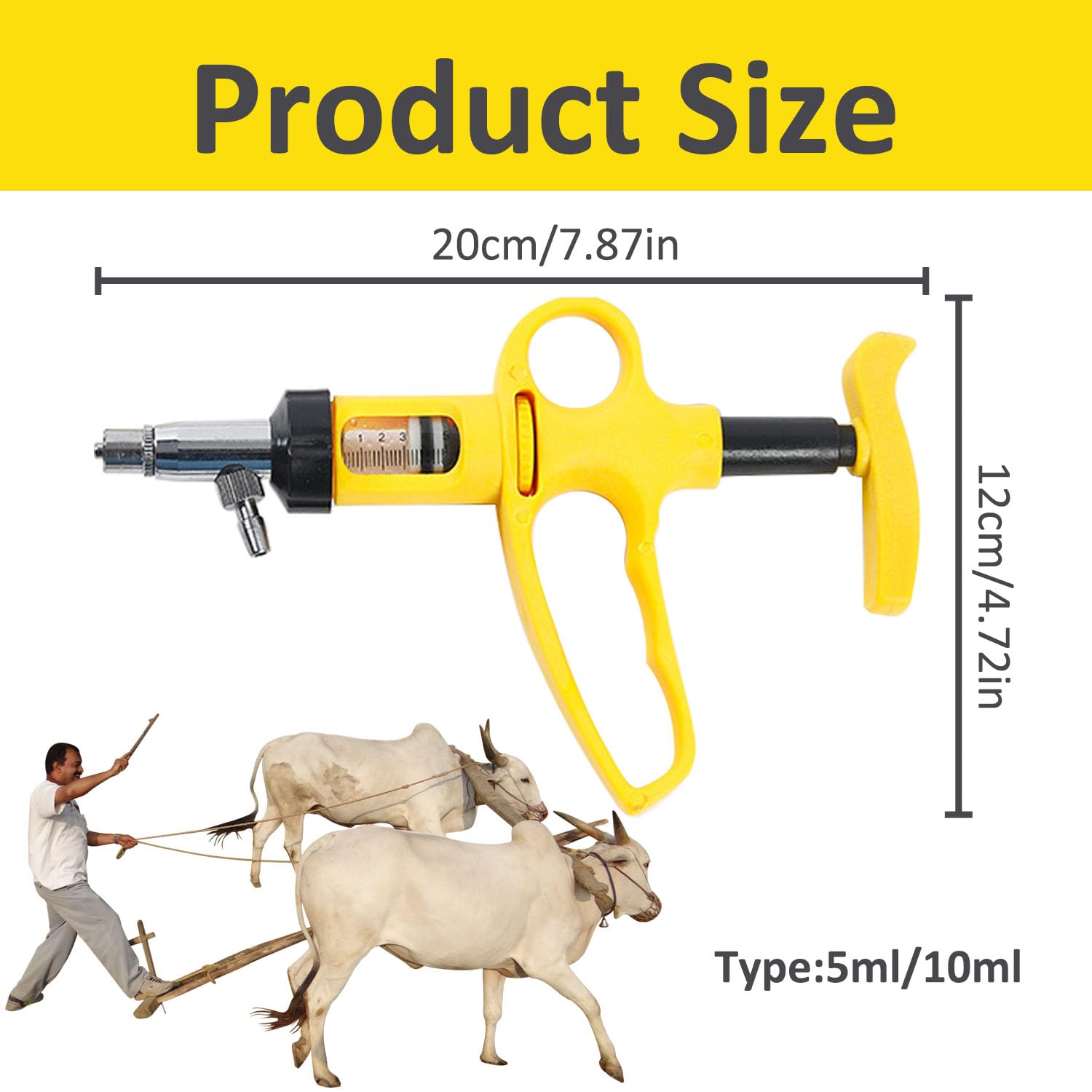 Continuous Livestock Syringe, 5ML/10ML Adjustable Feeding Gun, Multifunctional Veterinary Gun Injector, Animal Husbandry Feeding Syringe for Chicken Duck Pig Cow Sheep Horse (10ml, Pcs, 1)