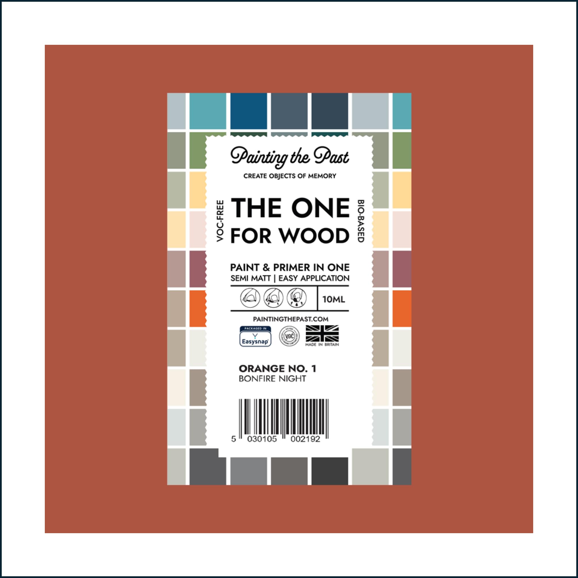 Painting The Past Orange No. 1 Bonfire Night The One For Wood Paint & Primer 10Ml (Sample) | Semi Matt Finish, Bio-Based & Voc-Free Formula For Wooden Furniture & Surfaces | Durable & Easy Indoor Home Decorating