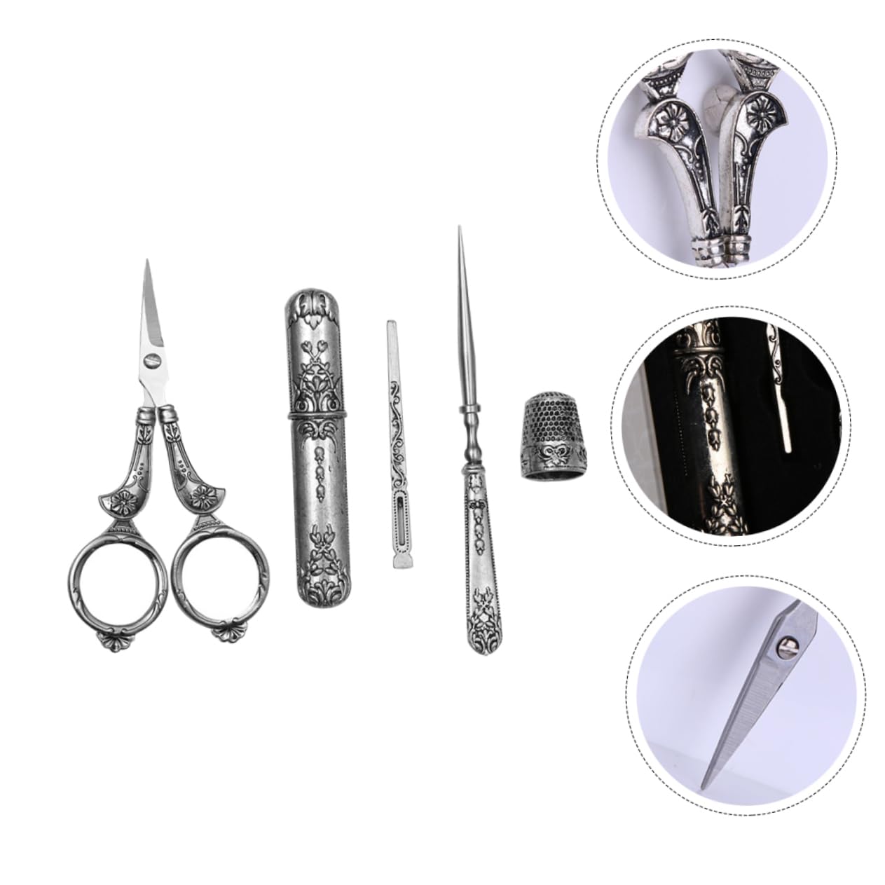 1 Set Strumenti Da Cucito D'epoca Forbice Multifunzionale Forbice Da Cucito Artigianale Kit Combinati Incrociata Forbici Retrò Ditali Per Ricamo Silver Ferro Da Stiro NUOBESTY