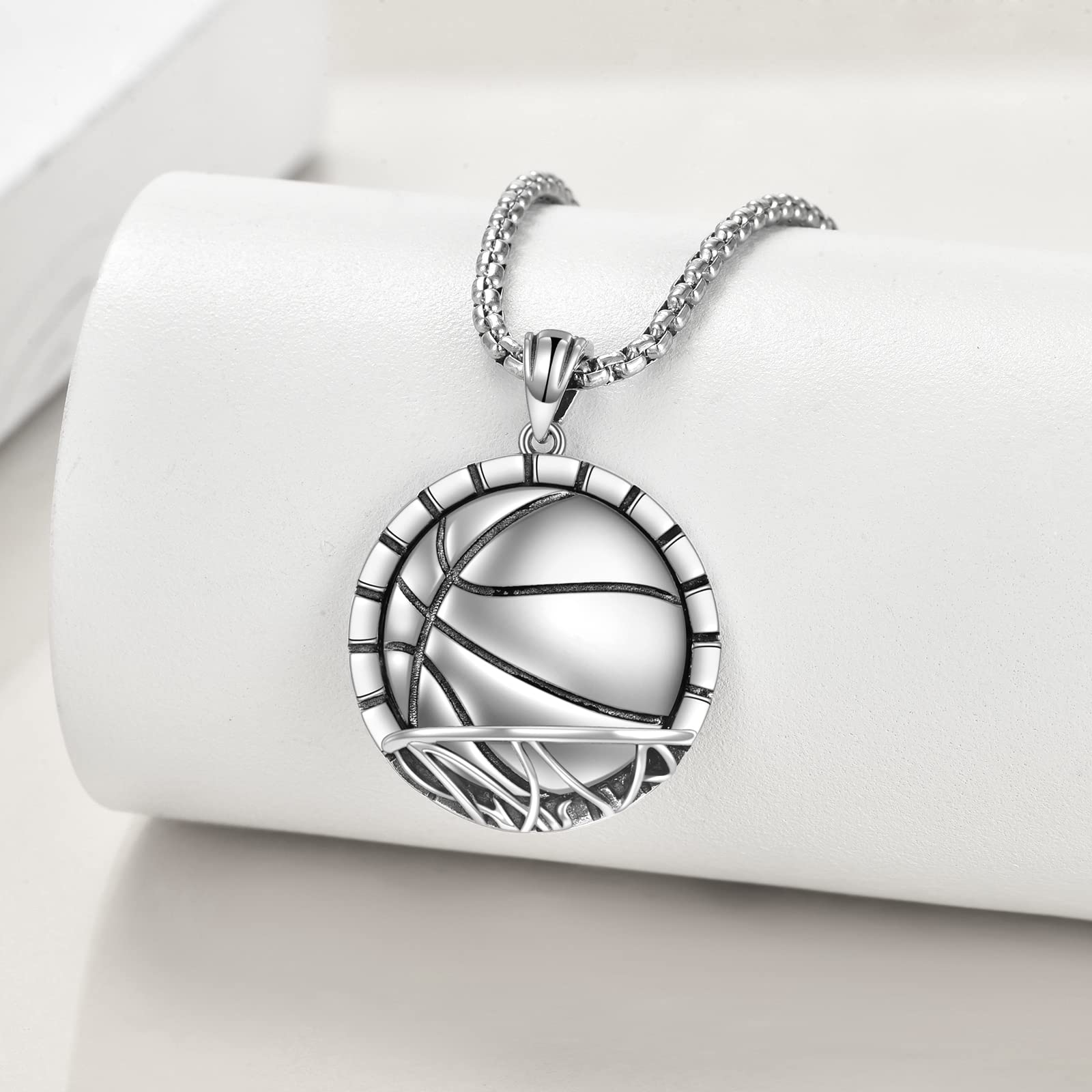 YFN Collar baloncesto plata de ley colgante basketball joyas regalo para mujer hombre niños