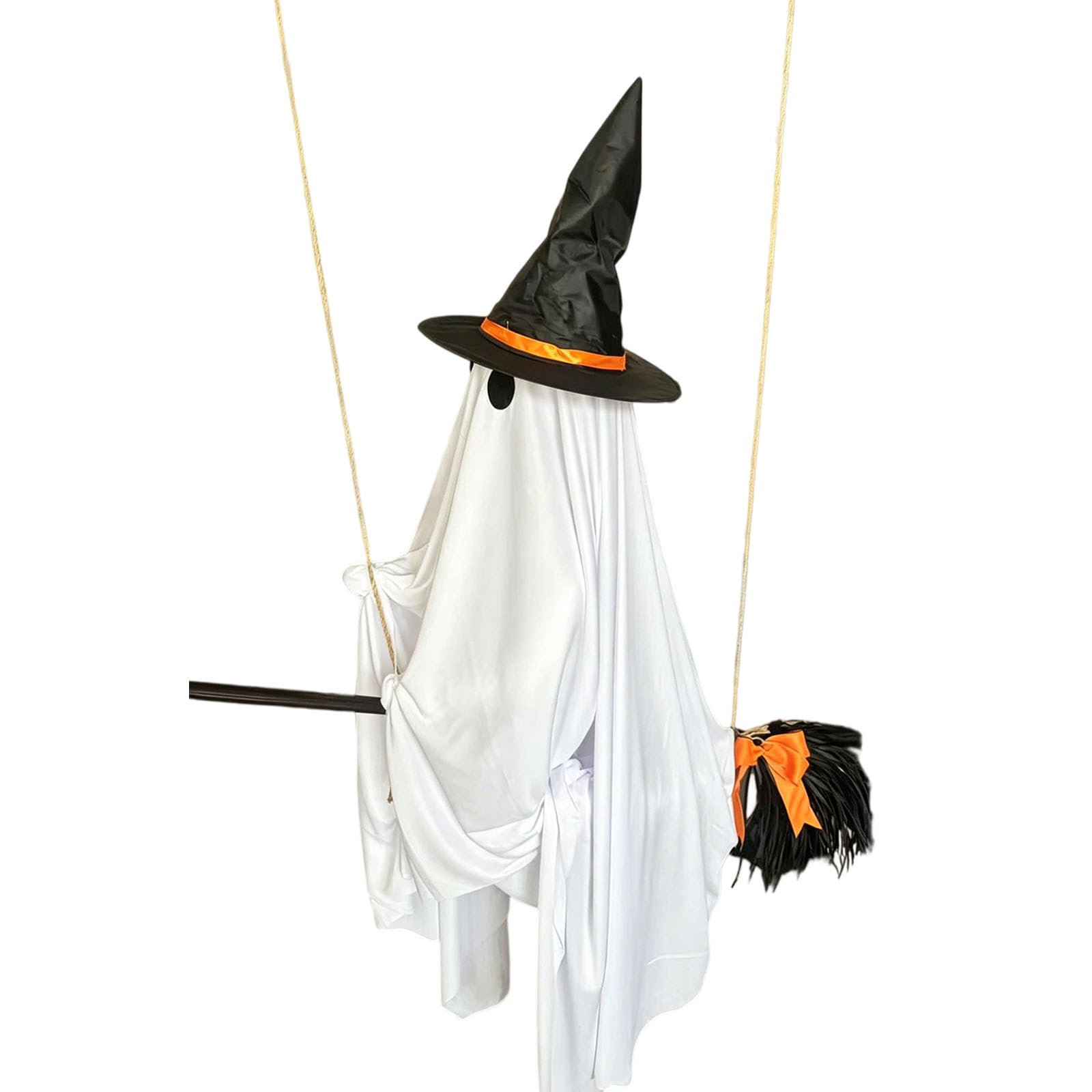 Indoor Outdoor Halloween White Drape Decor, Witch Hat Broom Accent for Porch, Tree Branch, Entryway and Party Display Halloween Broom Decoration White Drape Decor Witch Hat Accent Porch Display Tree