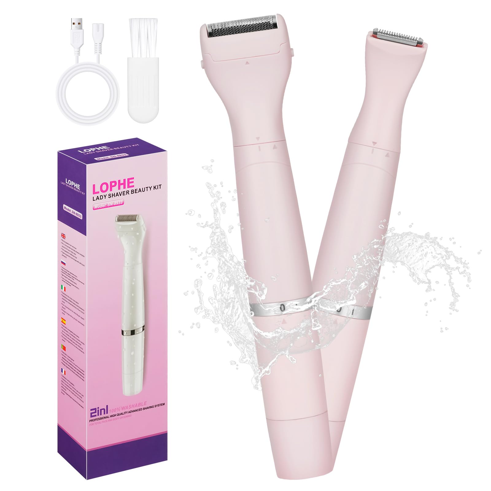 LOPHE Rasuradora Mujer, Profesional Afeitadora Mujer, Maquina Depilar Mujer sin Dolor, USB Recargable Afeitadora Eléctrica para Mujer, para Cara, Axilas, Piernas, Nariz, Bikini