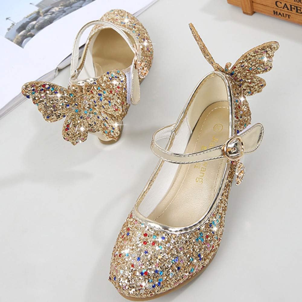 TangDao Kids Girls Sparkly Butterfly Mary Jane Wedding Party Shoes Glitter Bridesmaids Low Heels Princess Heels Dress Shoes(Toddler/Little Kid/Big Kid)
