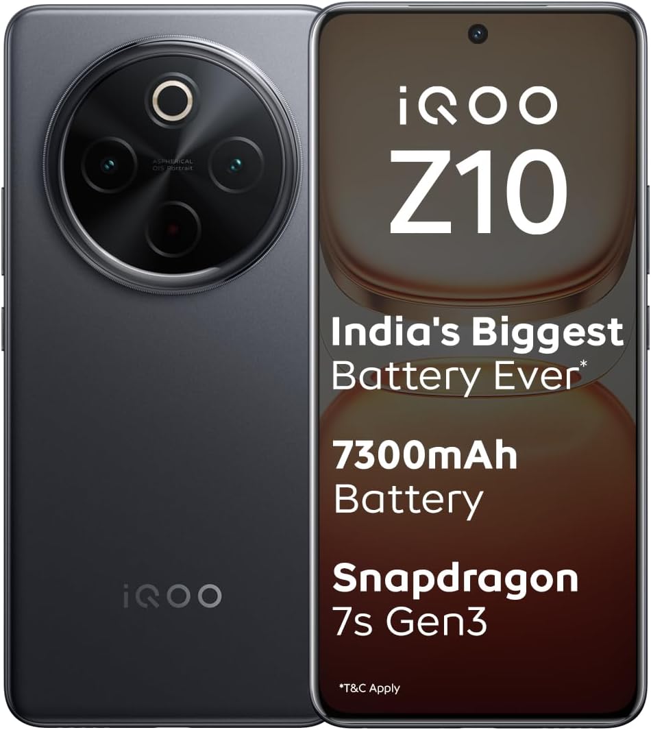 Z10 5G (Stellar Black, 8GB RAM, 256GB Storage) | India's Biggest Ever 7300 mAh Battery | Snapdragon 7s Gen 3 Processor | Brightest Quad Curved AMOLED Display in the Segment