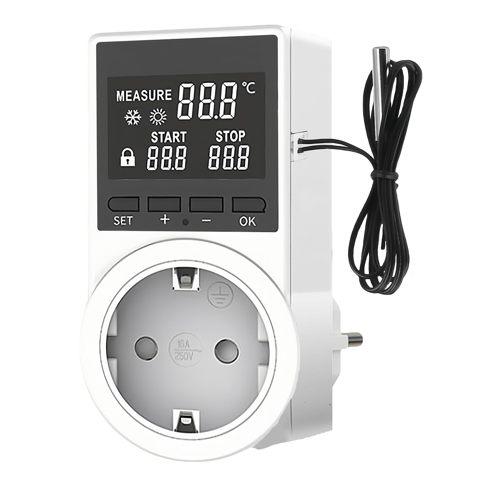 Régulateur De Température Numérique 230V Avec Sonde - Thermostat Prise LCD Plug & Play Pour Serre, Aquarium, Terrarium (Précision ±1%)