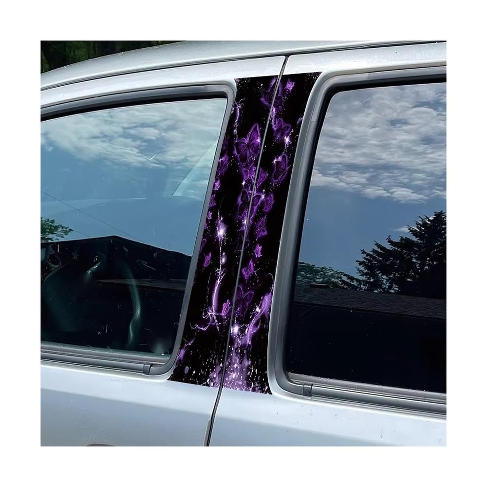 Bertdcx One Color Car Pillar Decals Waterproof Stickers Purple Butterflies Glossy Material Protective Film Auto Parts
