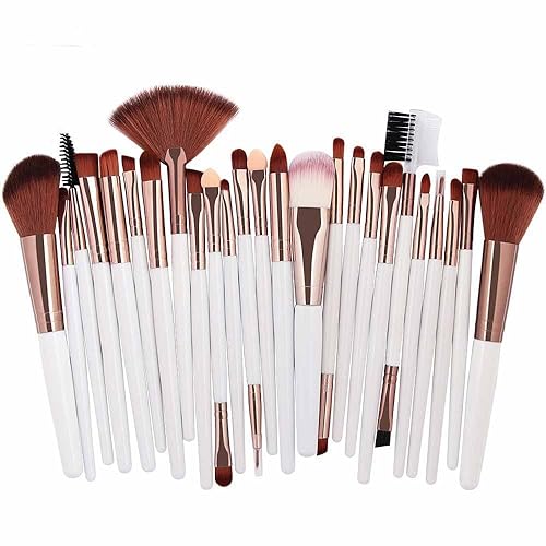 Juego de 25 brochas de maquillaje de viaje, brochas de maquillaje rosadas, base sintética de primera calidad, corrector de polvo, sombra de ojos,
