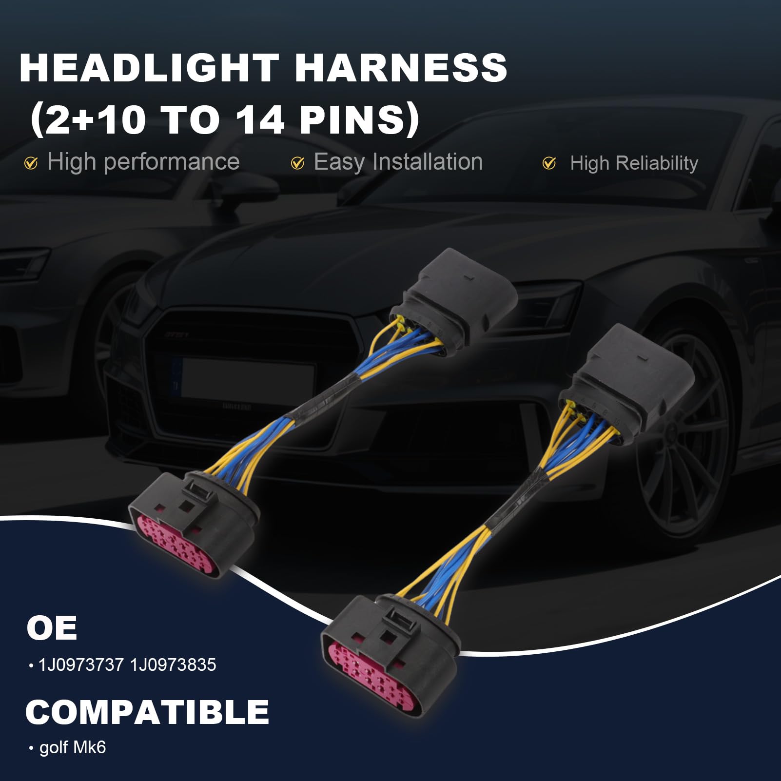 2PS Connettore per Fari Allo Xeno 10 Pin a 14 Pin per Golf Mk6 A1 A3 8P A4 A5 A6 A8 1J0973737 1J0973835 Adattatore Fanali Xenon Cavo Faro Adattatore Fari