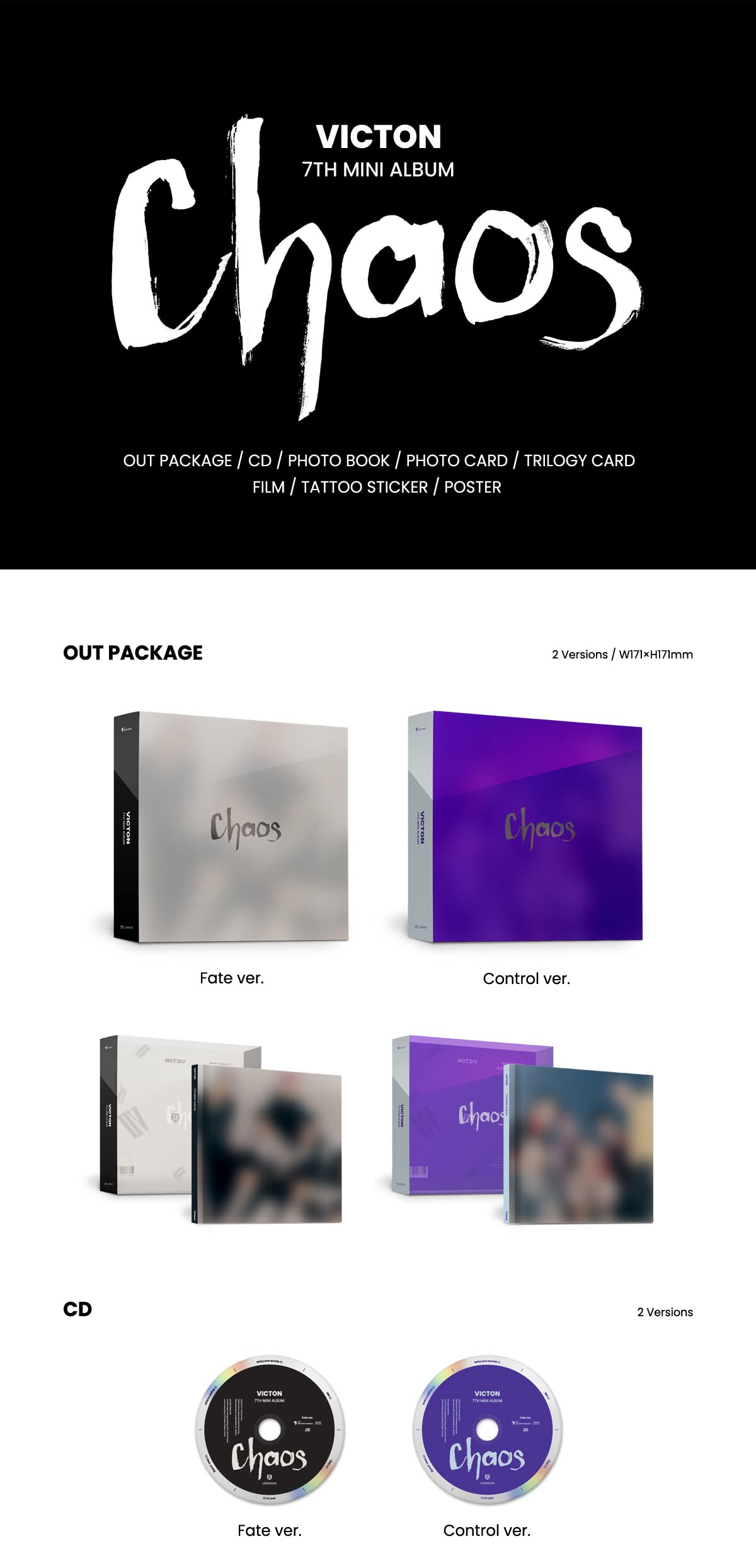 Dreamus VICTON - Chaos (séptimo mini álbum) CD+Beneficio de Pre-Ord+Póster plegado+Juego de tarjetas de fotos extra (Fate+Control ver SET), (L200002428), 140x125 mm