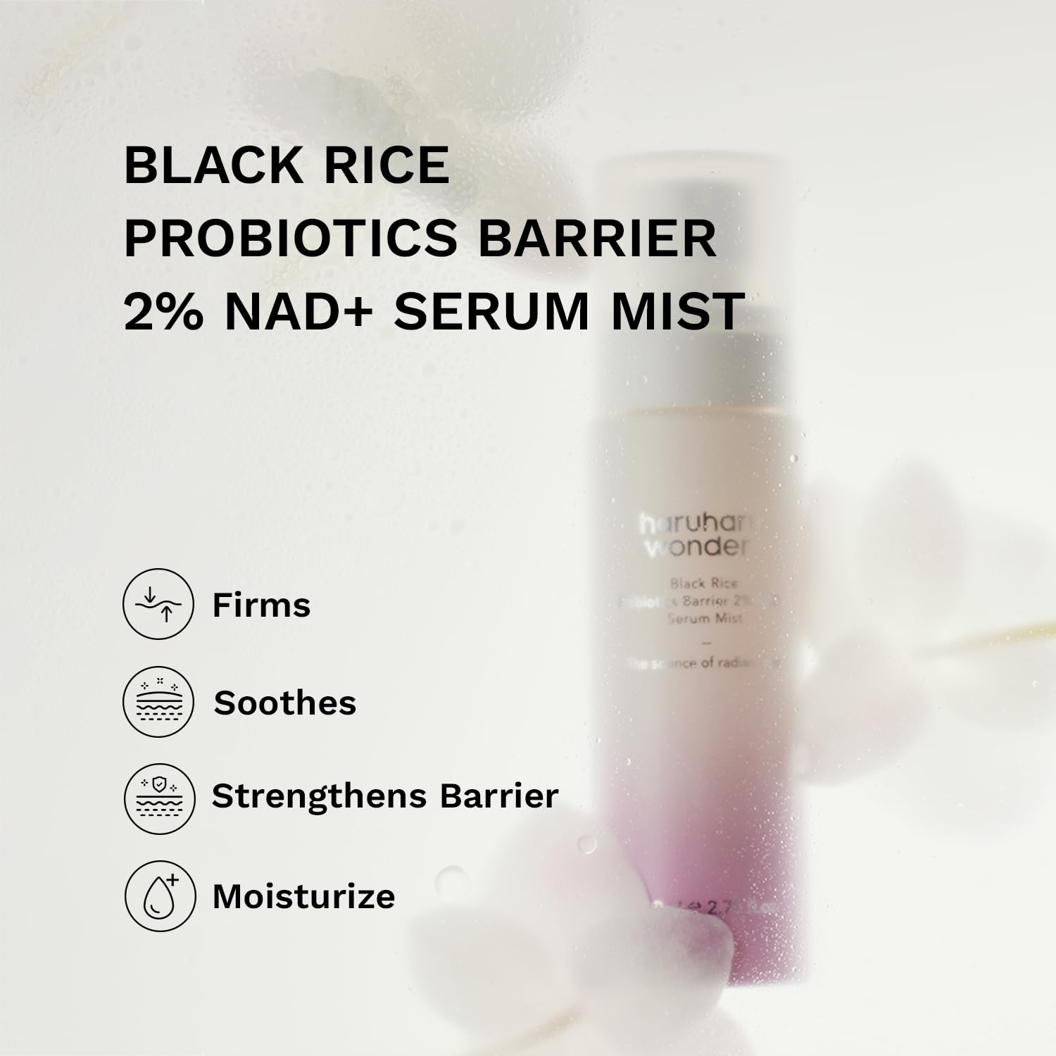 haruharu Wonder Black Rice Probiotics 2% NAD+ Serum Mist, Ultra-Fine Mist, Hydrating & Plumping, Barrier Support, Sensitive Skin, Ceramide, Korean Skincare, Vegan, 2.70 fl.oz - Image 2