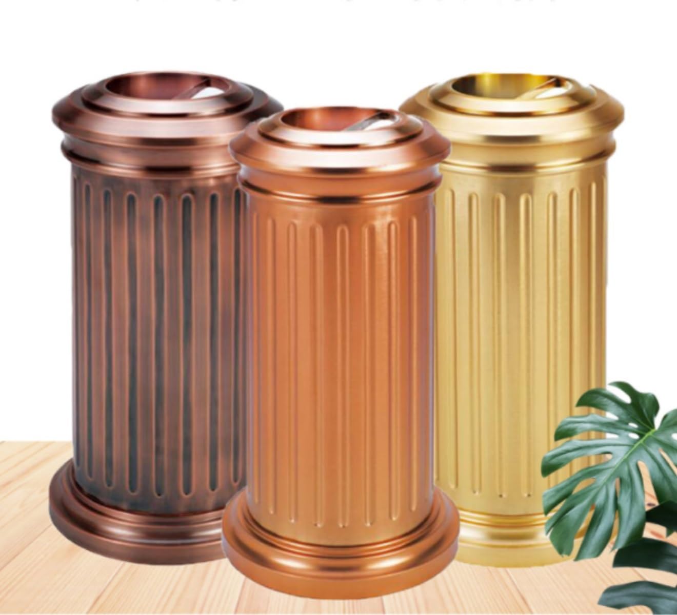 Papelera Oficina Cubos De Basura Cubo De Basura para Exteriores con Tapa, Cubo De Basura Grande, Cubo De Basura Público Cuadrado con Cenicero, Redondo, Retro Papelera para Comunidad(Gold)