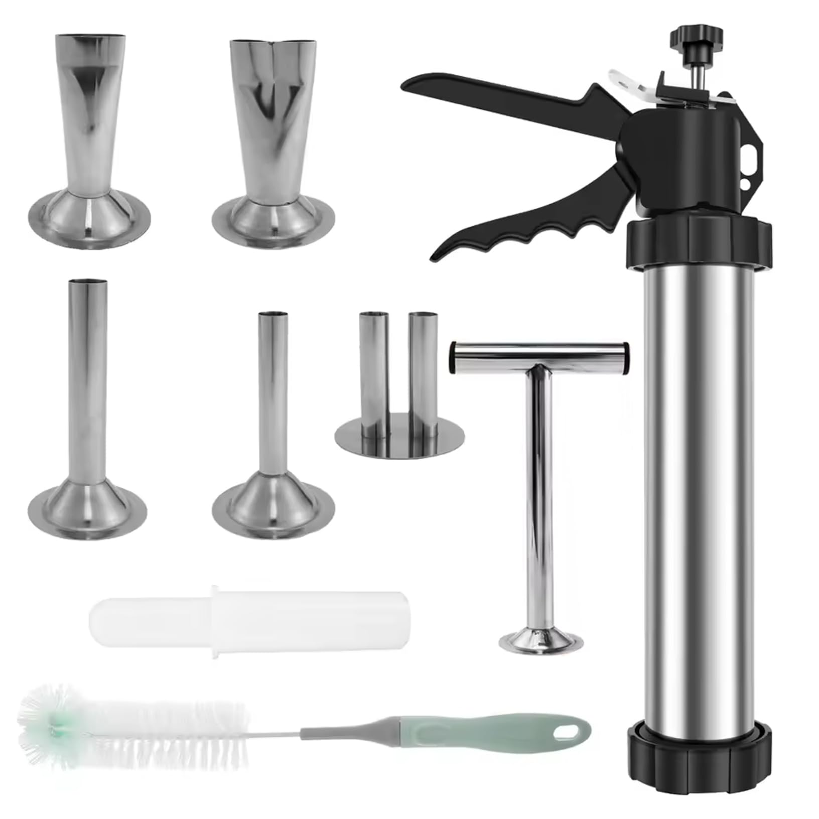 Jerky Gun|Jerky Gun für Hackfleisch, Wurstfüller-Set aus Edelstahl mit Düsen und Reinigungsbürsten für selbstgemachtes Kochen und Essenszubereitung