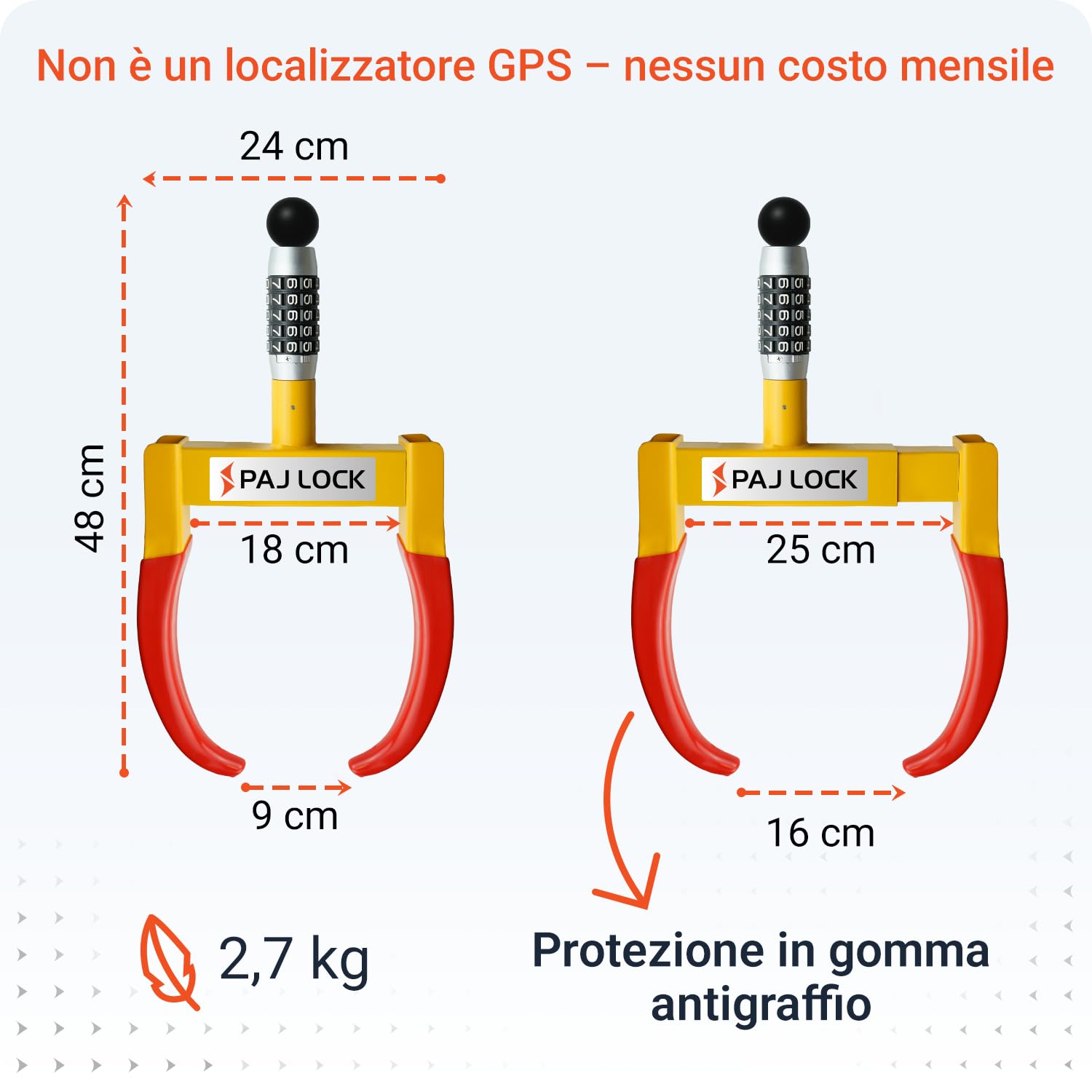 PAJ LOCK Ganascia Antifurto Per Ruote – Blocca Ruota Universale Per Auto, SUV, Furgoni, Moto, Roulotte E Rimorchi - Morsa Serraggio Regolabile Con Lucchetto Di Sicurezza, Robusta, Parcheggio Sicuro