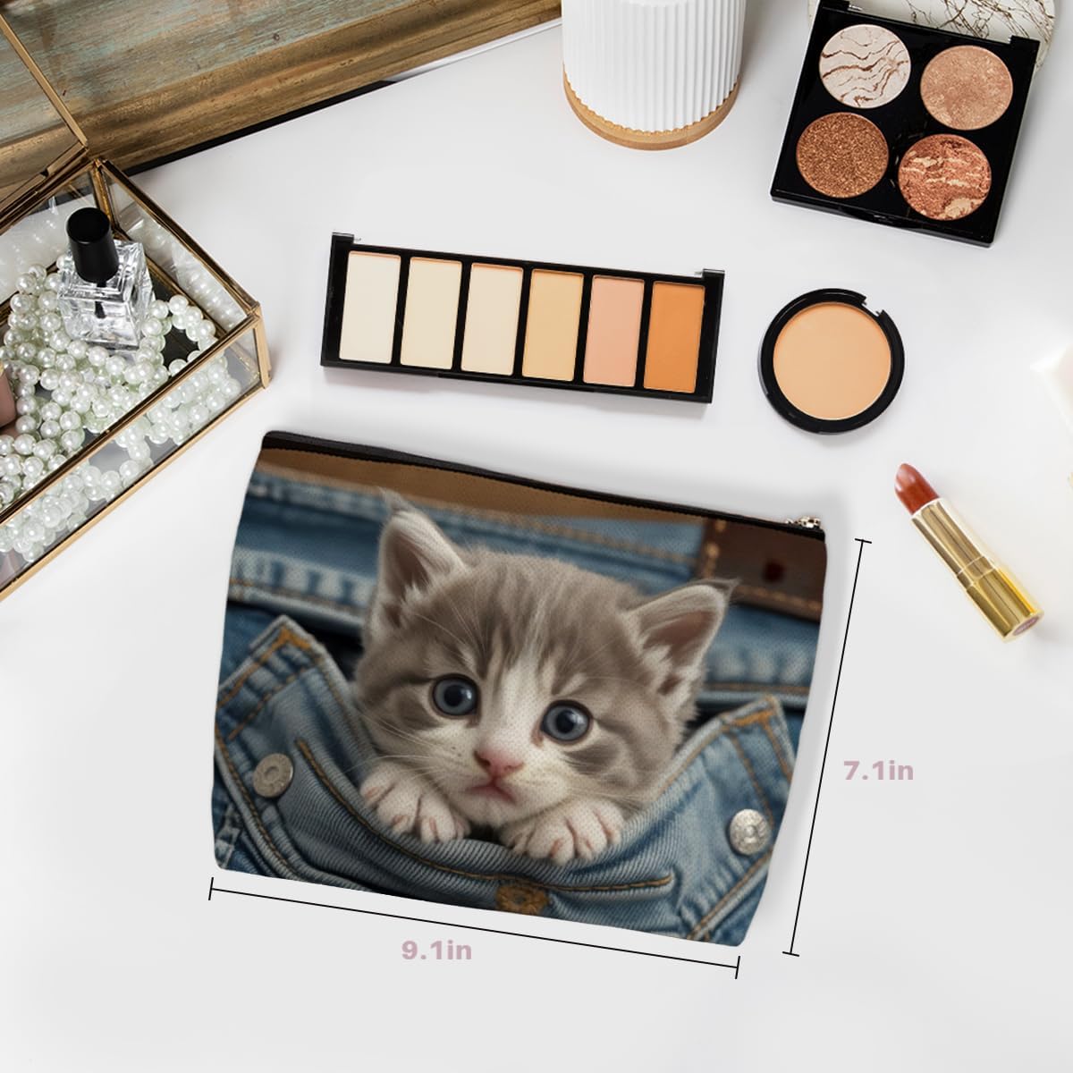 Cute Cat Makeup Bag, Large Capacity Travel Makeup Case Cosmetic Bags for Women, Portable Pouch Purse Travel Essentials Toiletries Accessories, Christmas Birthday Gifts for Women - Image 2