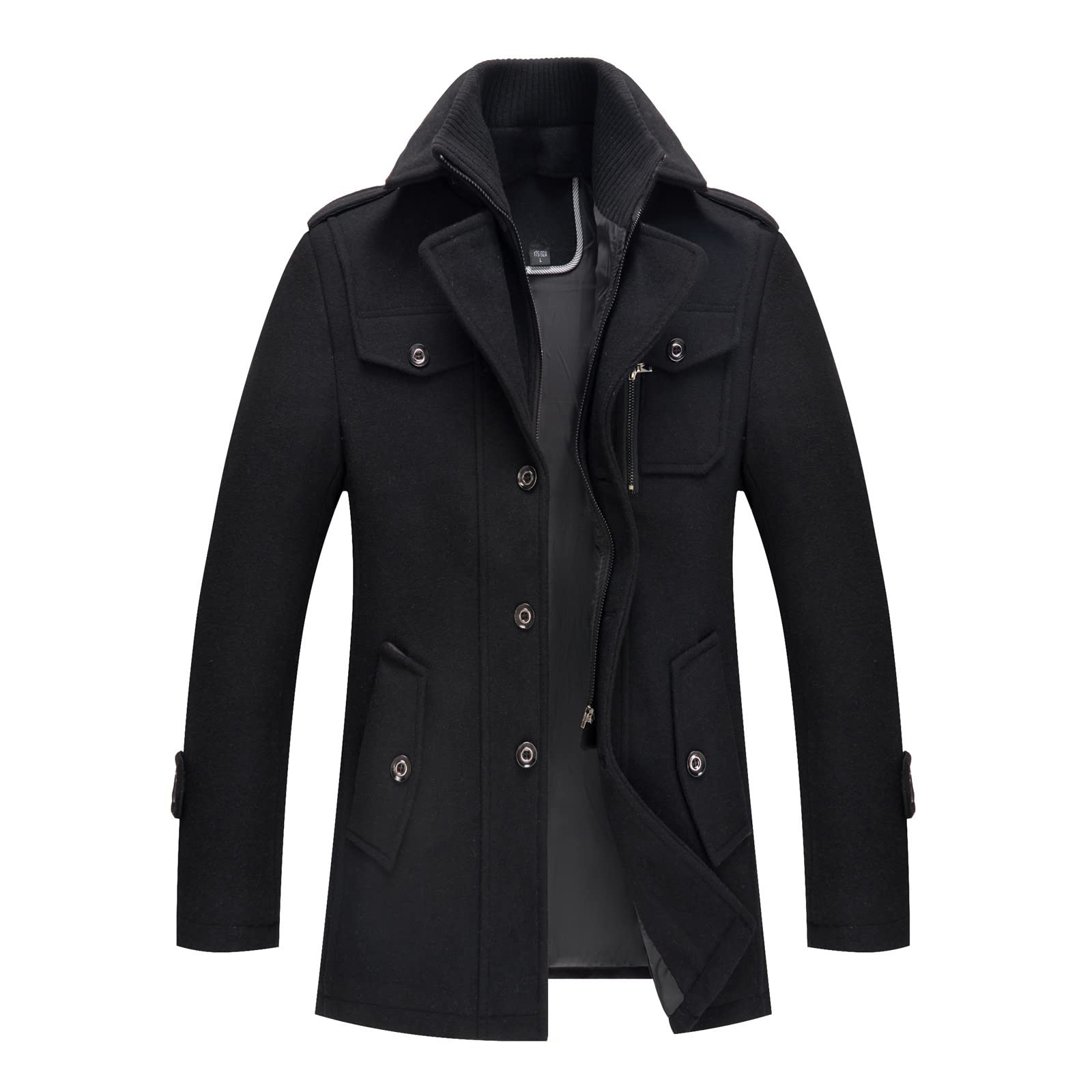 Abrigo de lana de doble cuello otoño e invierno, para hombre, de lana de media larga, de lana de manga larga, para hombre, cálido, cálido, informal, con bomberos, chaqueta cómoda