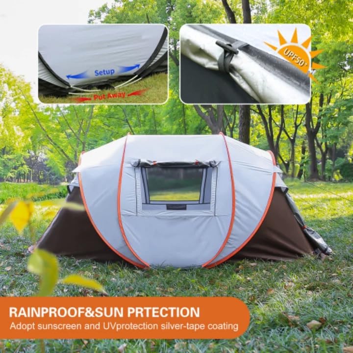 Carpa portátil pop-up para 4 a 6 personas color blanco y marrón miniatura 6
