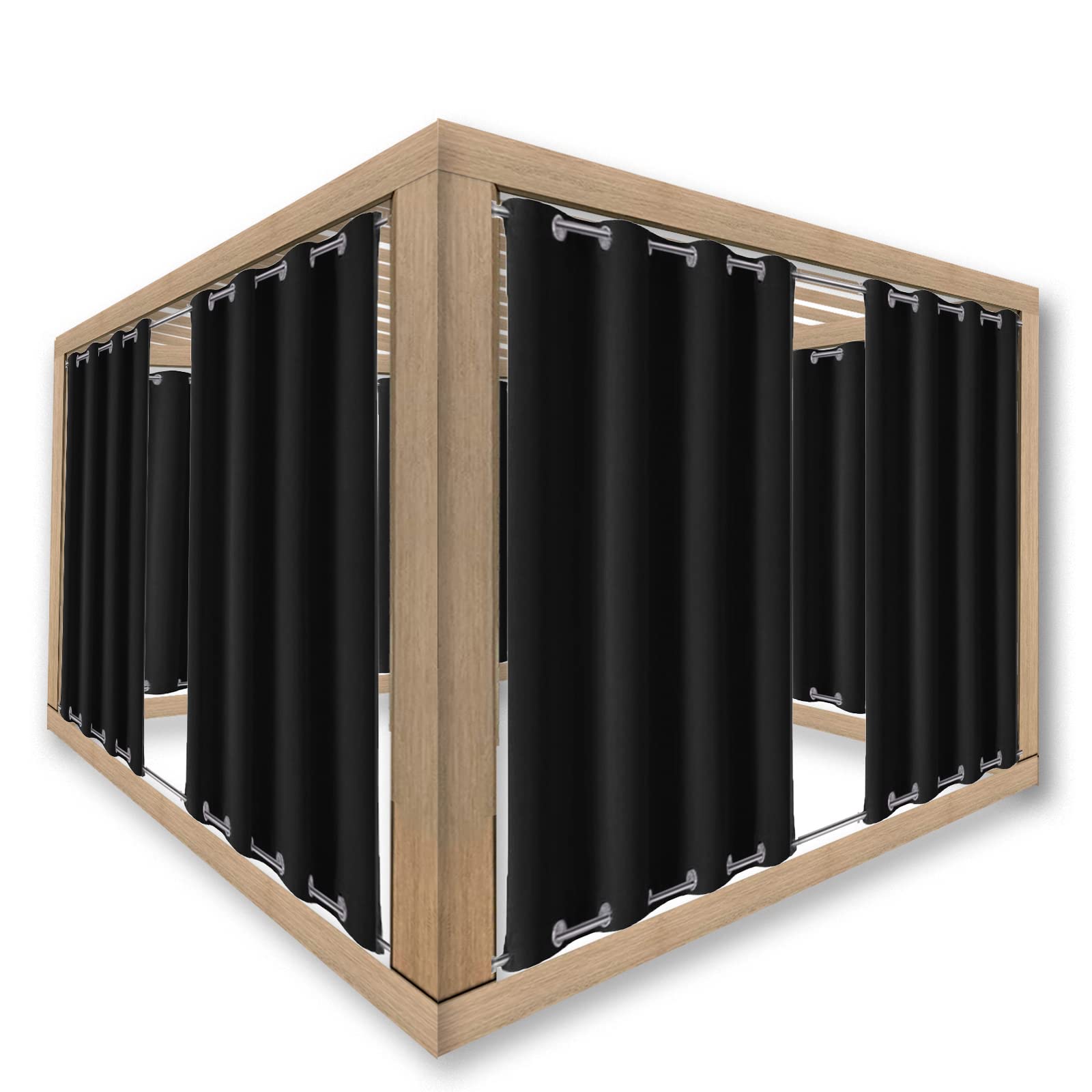 ZJXSNEH Waterproof Outdoor Curtain Panels Blackout Curtains for Sliding Door/Foyer/Arbor/Lanai 1 Panel Black (Width x High) W420 x H130cm x 1PC