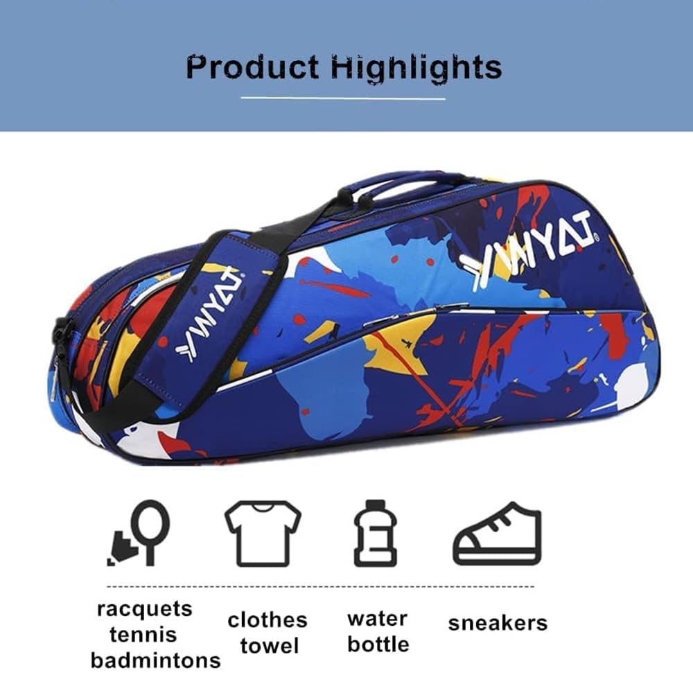 Sac de Badminton Tennis Imperméable à l'eau pour 3-6 Raquettes, avec Fermeture éclair, Sac à Dos Sport, pour Hommes Femmes (Bleu)