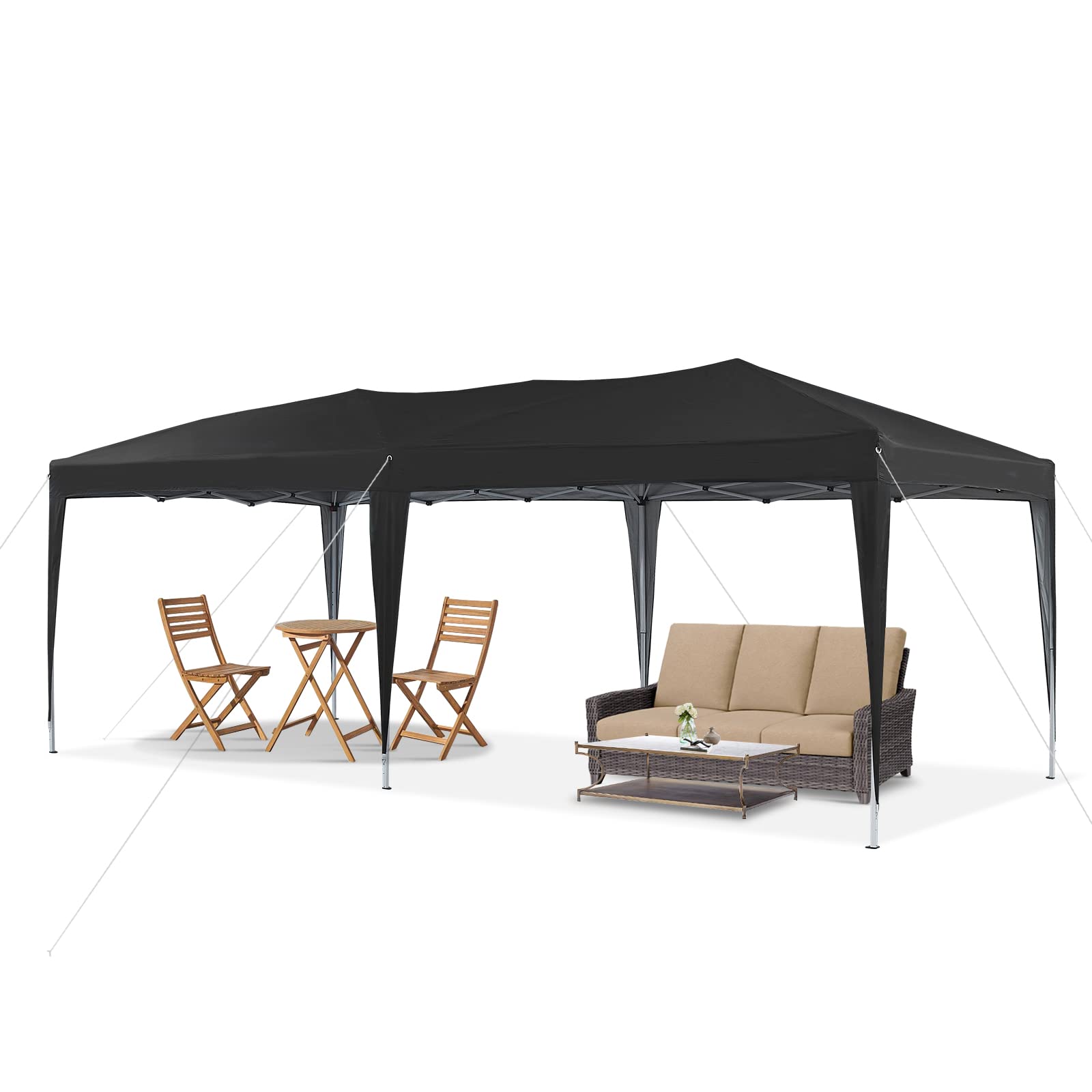 LEMROE Gazebo Marquee 3 x 6M with Rainproof Canopy and Heavy Duty Powder Coated Frame Event Shelter for Garden Patio Outdoors (black-no sidewalls)