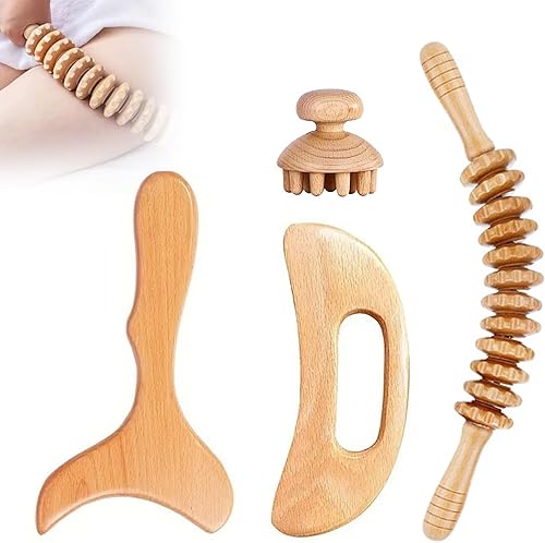 Herramientas de masaje de terapia de madera 4 en 1, herramientas de masaje de terapia de madera para esculpir el cuerpo, kit de maderoterapia de