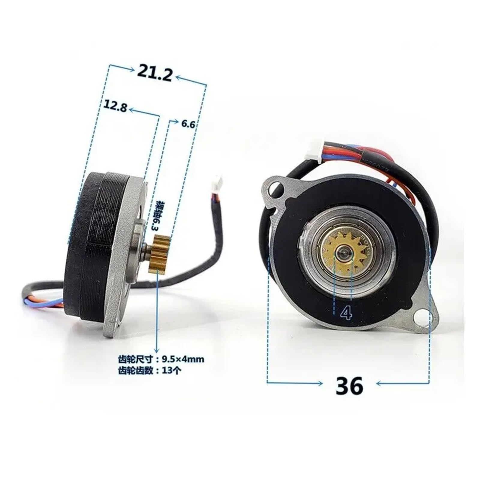 14HK0402 DC 12 V 0,9 stopnia 36 mm okrągły cienki 2-fazowy 4-przewodowy krokowy rozrusznik elektroniczny 13T metalowe miedziane koło pasowe