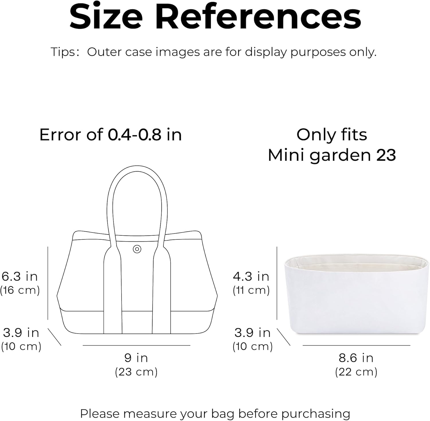 Tote Bag Organizer Insert for HERMES Mini Garden 23 Handbag, Custom Fit Inside Premium Craie Lightweight WaterResistant Purse Insert