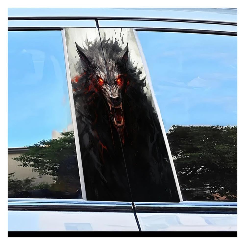 Body Parts 2pcs Car Center Column Decal Evil Wolf Pattern Scratch Resistant Film